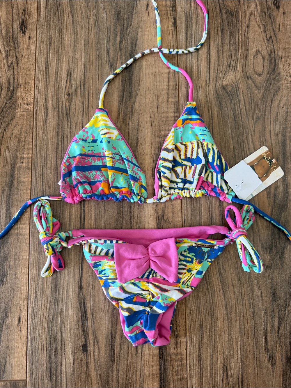 Tropical Print Tie-Side Bikini with Bow